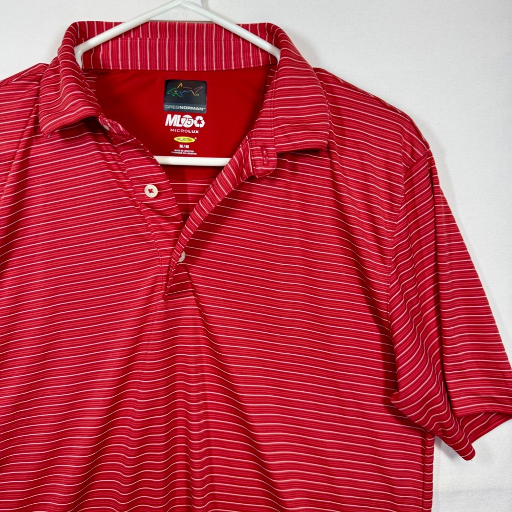 Greg Norman ML75 Microlux Golf Polo Shirt Striped PlayDry Red Sz Medium